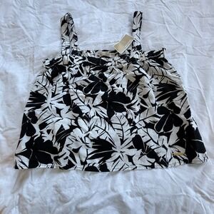 Michael Kors Black White Tropical Palm Print Tank‎ Top Womens L NWT Resort